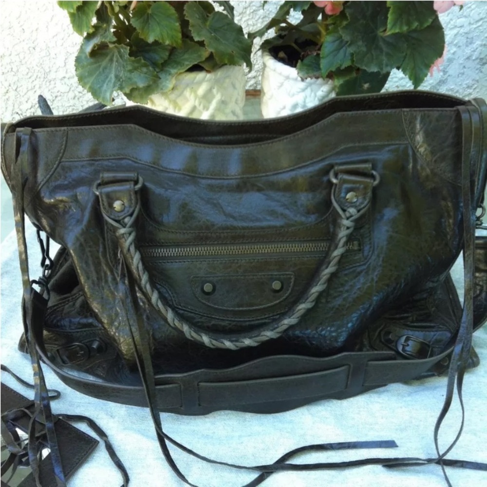 Balenciaga RARE 2007 Deep Olive Green City Handbag